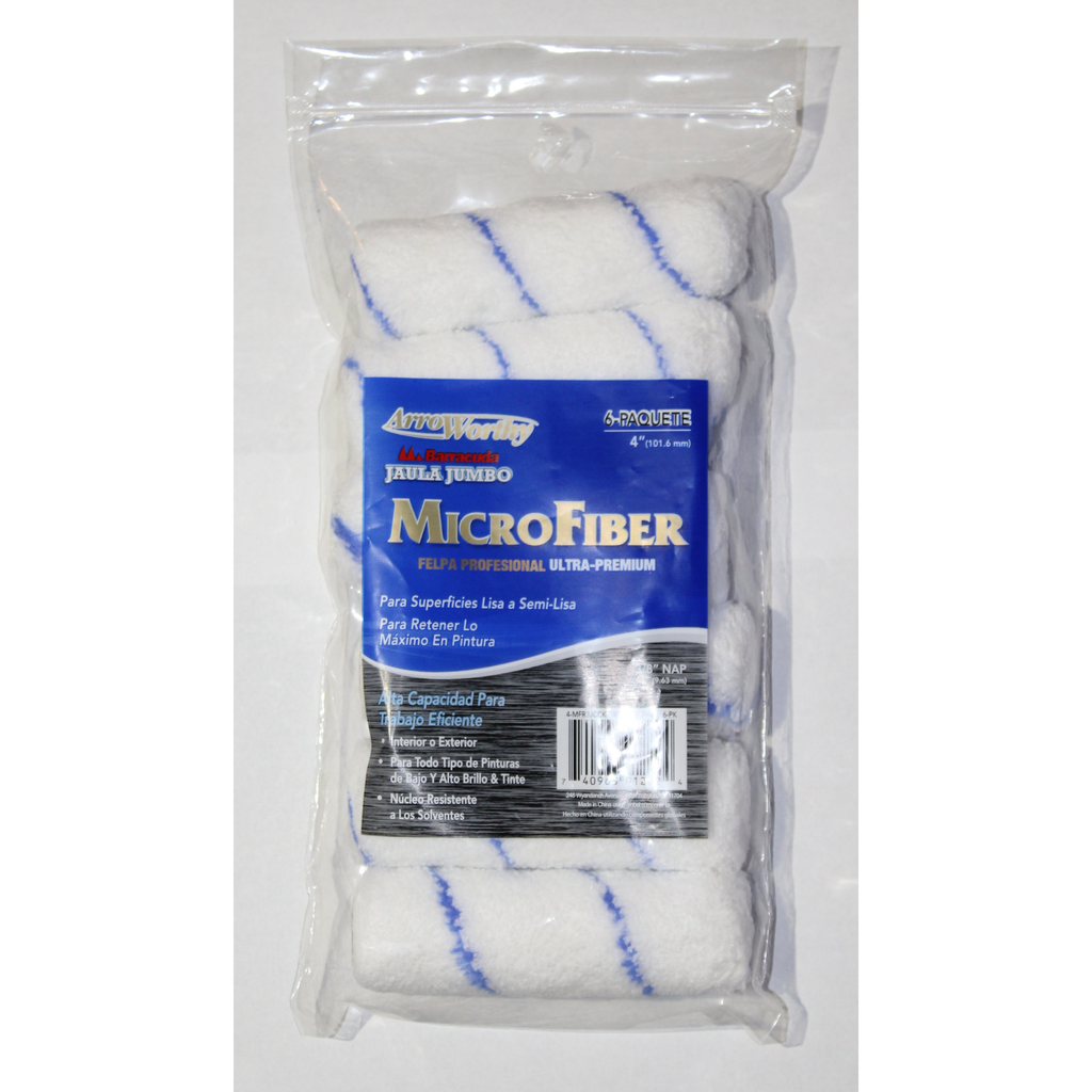 ArroWorthy - MicroFiber – 4” – 6pk – Jumbo Paint Roller – 3/8” NAP