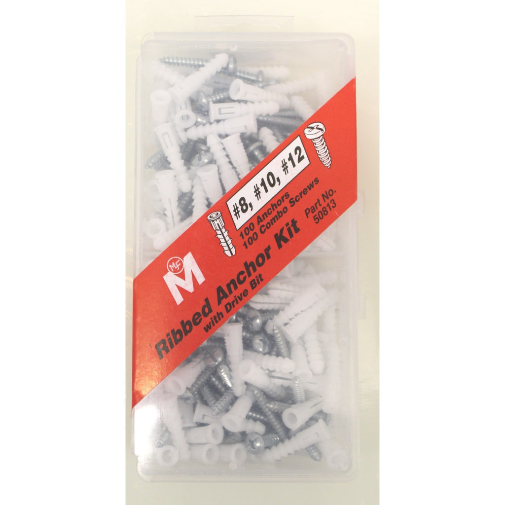 Ribbed anchor kit with drive bit - 100 anchors - 100 combo screws - 08130