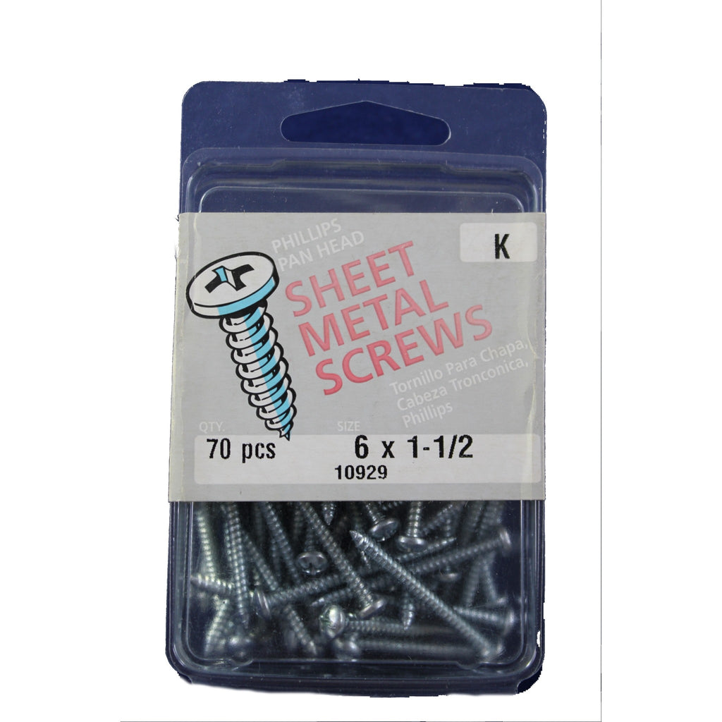 Philips Pan Head - Sheet Metal Screws - #6 x 1 1/2” - 70 pcs - K 10929