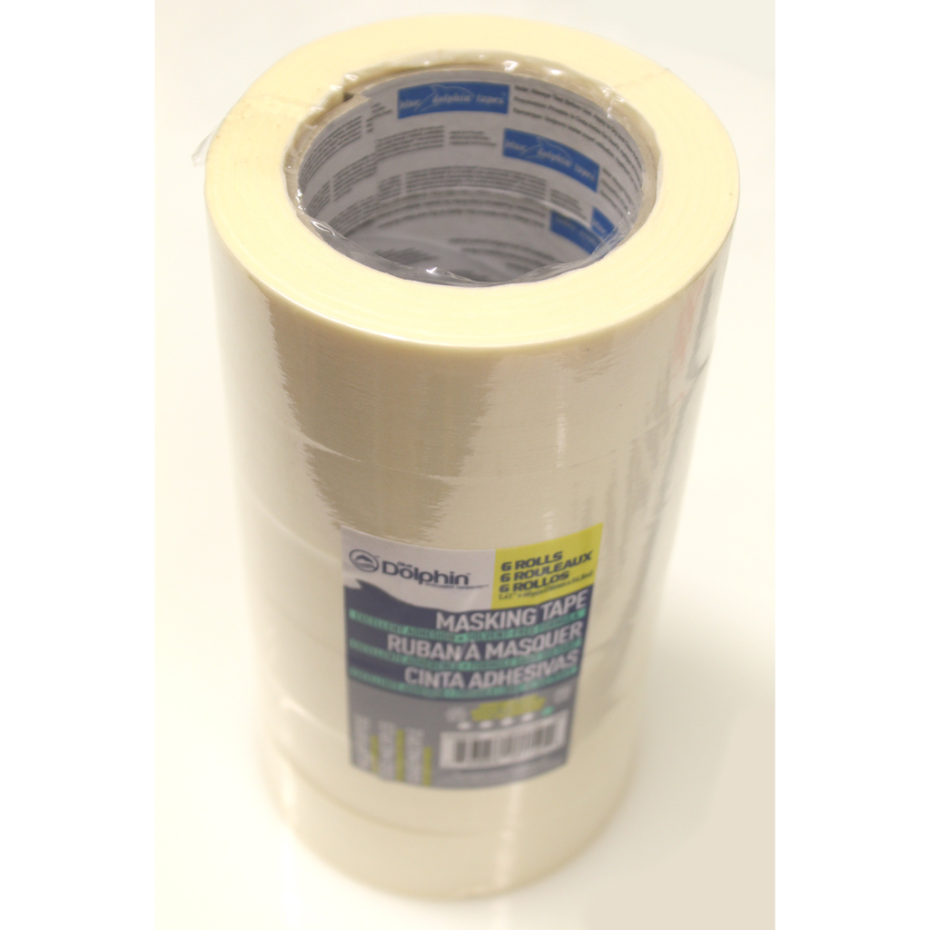 Masking tape, 6 rolls, multi purpose, excellent adhesion,solvent free formula, 1.41'' x 60yds 36mm x 54.8m-11524