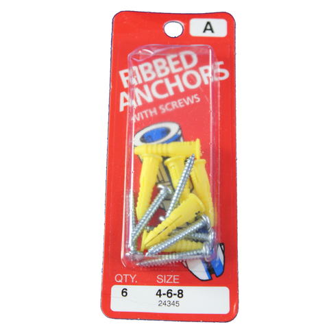 Midwest Fasteners – Ribbed Anchors with screws – A24345 – 6 pairs