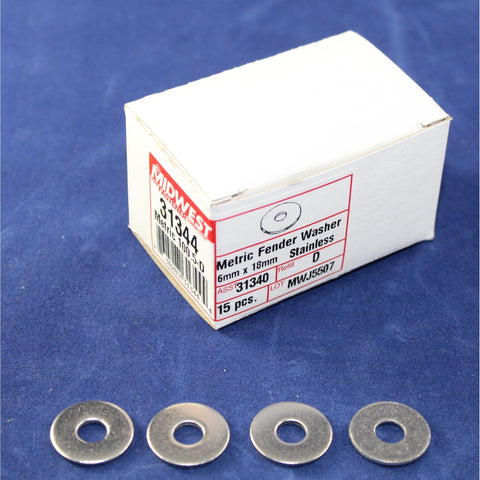 Metric Fender Washer, Metric 1005 D, 6mm x 18mm, Stainless, 31340, D, 15 pcs, Lot: MWJ5507-31344
