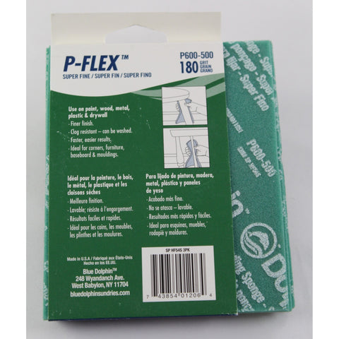 P-FLEX – Super Fine – P600/500 – 180 Grit - Aluminum Oxide - 4 1/2”x 5 1/2” x 3/16” - 3 pk