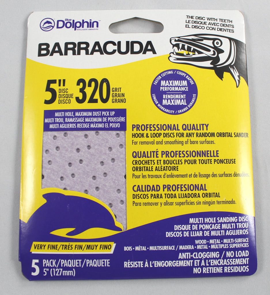 Barracuda, 5” Disc, 320 Grit, 5 pc, Multi Hole Sanding Disc, For Wood, Metal Multi surface-SP_NL5M5_0320