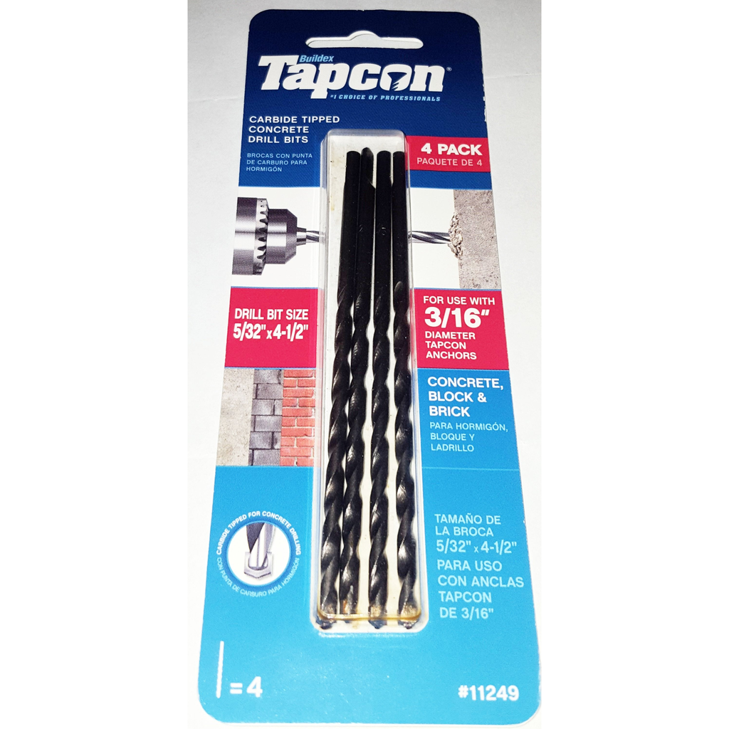 Tapcon - Carbide Tipped Concrete Drill Bit - 5/32" x 4-1/2" - 11249 - 4pk